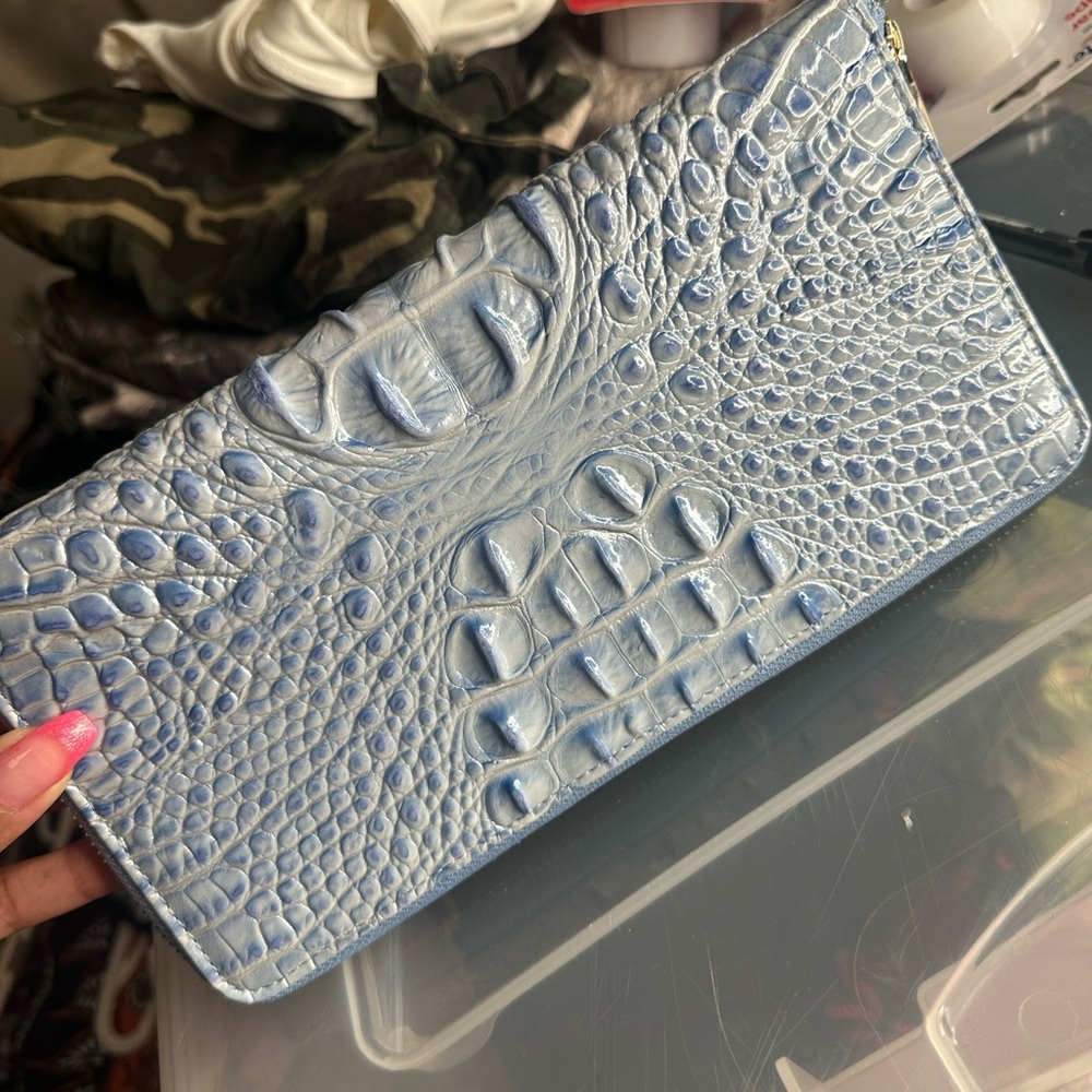 Brahmin Light Blue Crocodile-Embossed Wristlet